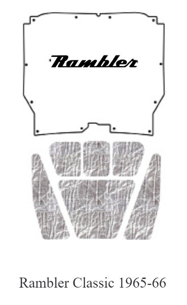 Hood Insulation Pad, Molded ABS Cover with 3D Rambler Logo & Heat Shield Insulation Panels, 1965-66 Rambler Classic (FREE lower 48 ground shipping in approx. 2-3 weeks)