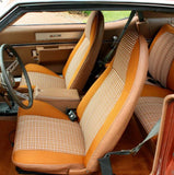 Bucket Seat Covers, Show Quality Reproduction, Domino Cloth Inserts w/Ribbed Cloth Bolster & Coachman Grain Skirts, Choose From 4 Colors, 1974 AMC Javelin, Javelin AMX (FREE lower 48 ground shipping in approx. 4 months)