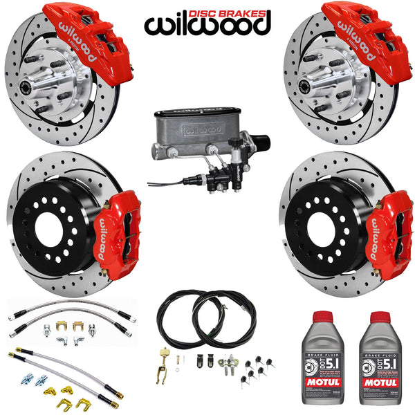 4-Wheel Disc Conversion Kit, Wilwood, 12" Drilled/Slotted Rotors With Red or Black 6-Piston Front/4-Piston Rear Calipers, for OE AMC Disc Brake Spindles, 1967-1983 AMC - FREE lower 48 ground shipping in approx. 1-2 months