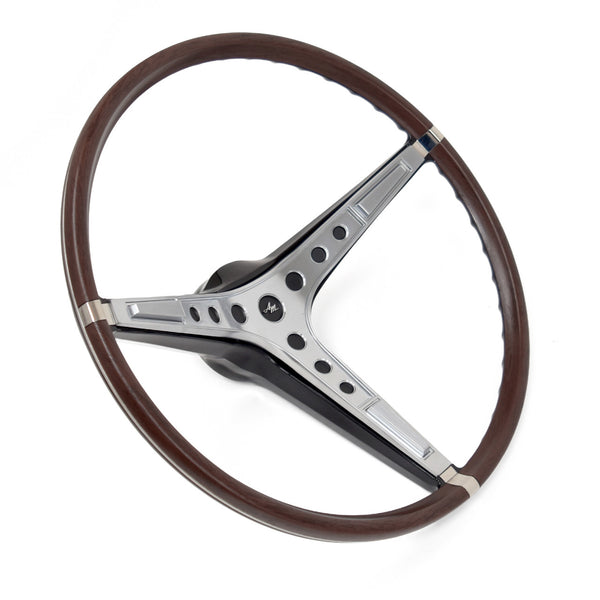 Steering Wheel, 16" Woodgrain 3-Spoke With Center Horn Trim, 1968-69 AMC AMX, Javelin (FREE lower 48 ground shipping in approx. 1-2 weeks)