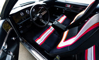 Pierre Cardin Front Bucket Seats, Rear Bench Seat, and Headliner Bulk Material Set, Show Quality Reproduction, 1972-73 AMC Javelin, Javelin AMX (FREE lower 48 ground shipping in approx. 2-4 weeks)