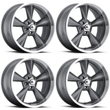 Old School 15x7"/15x8" Staggered Cast Aluminum Wheels, Gunmetal Grey, 1968-74 AMC AMX, Javelin, Javelin AMX, FREE lower 48 ground shipping in approx. 1-2 Weeks