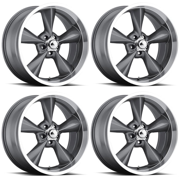 Old School 15x7"/15x8" Staggered Cast Aluminum Wheels, Gunmetal Grey, 1968-74 AMC AMX, Javelin, Javelin AMX, FREE lower 48 ground shipping in approx. 1-2 Weeks