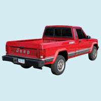 Kit d'autocollants et de bandes, Jeep Comanche Eliminator MJ Truck Pickup Premium 1988-90 avec motif dégradé - Expédition directe dans environ 1 à 2 semaines