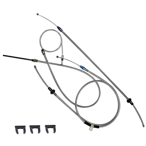 Emergency Parking Brake Cable Master Kit, Stainless, 3-Piece Set w/Clips, 1964-68 Rambler, 1969 American, 1969 Hurst SC/Rambler, 1966-69 Rogue - FREE lower 48 ground shipping in approx. 1-2 weeks